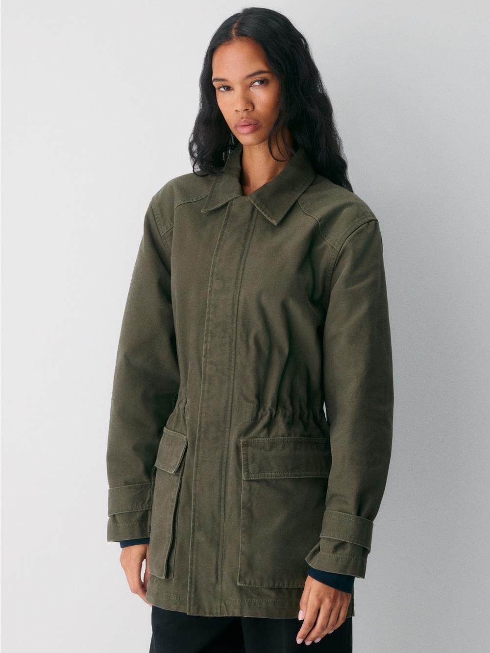 TNA Aritzia Jasper Field Jacket Women’s L Dark Olive Cotton Utility NWT